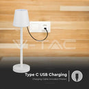 3W(70Lm) LED galda lampa, V-TAC, IP20, balta, DC:5V, 1A, 4000mAh, Micro USB kabelis, silti balta gaisma 3000K