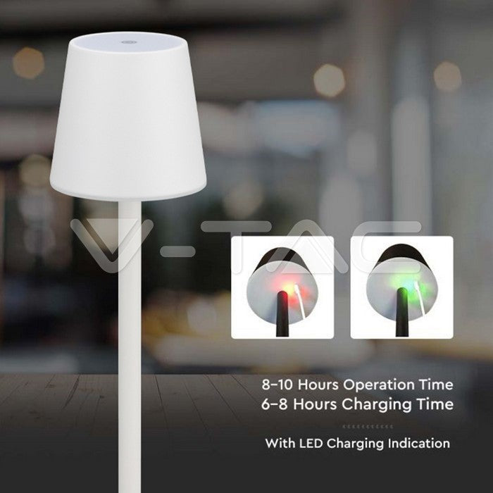 3W(80Lm) LED skrivbordslampa, V-TAC, IP20, vit, DC:5V, 1A, 4000mAh, Micro USB-kabel, neutralt vitt ljus 4000K