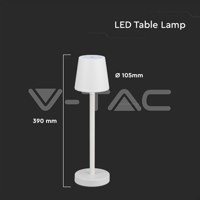 3W(70Lm) LED galda lampa, V-TAC, IP20, balta, DC:5V, 1A, 4000mAh, Micro USB kabelis, silti balta gaisma 3000K
