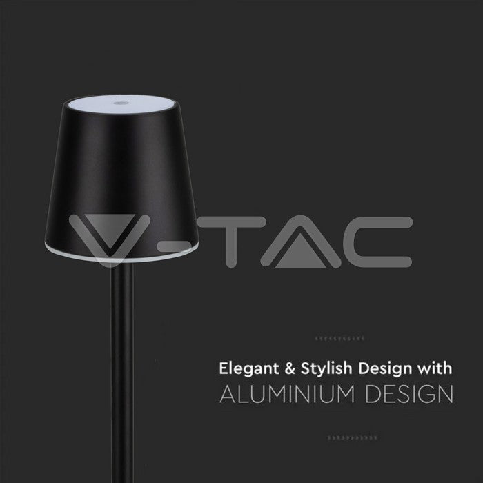 3W(50Lm) LED skrivbordslampa, V-TAC, IP20, svart, DC:5V, 1A, 4000mAh, Micro USB-kabel, varmvitt ljus 3000K