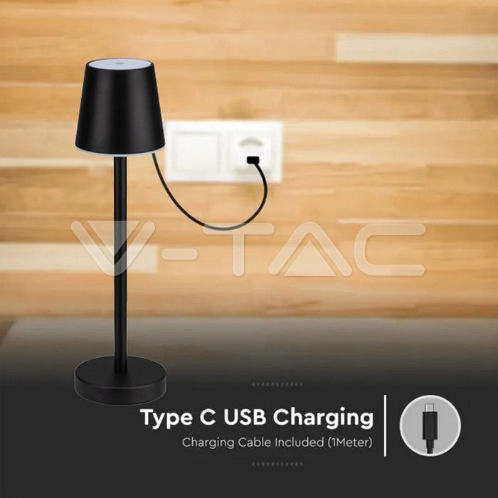 3W(50Lm) LED desk lamp, V-TAC, IP20, black, DC:5V, 1A, 4000mAh, Micro USB cable, warm white light 3000K