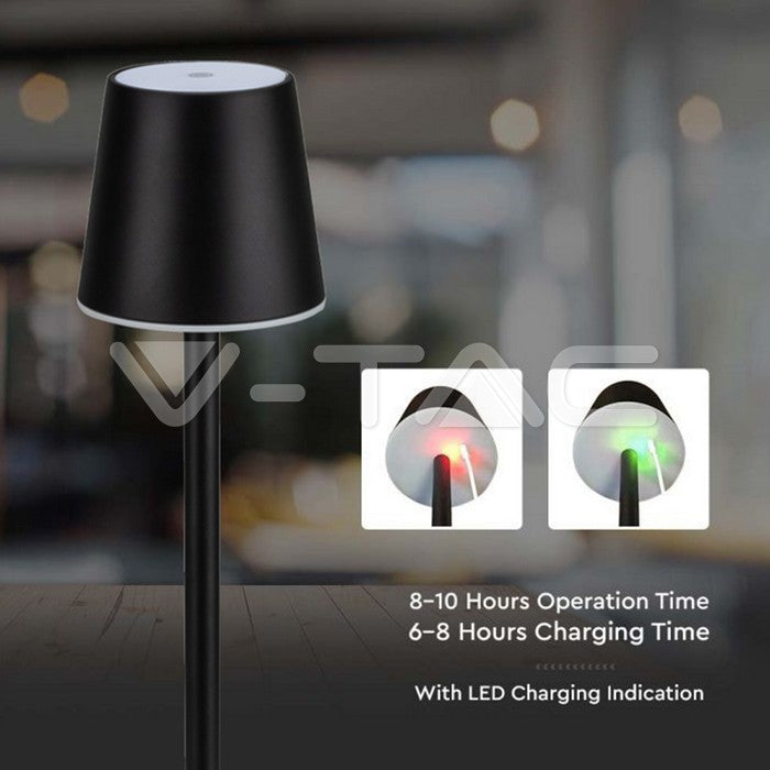3W(50Lm) LED skrivbordslampa, V-TAC, IP20, svart, DC:5V, 1A, 4000mAh, Micro USB-kabel, varmvitt ljus 3000K