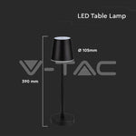 3W(60Lm) LED skrivbordslampa, V-TAC, IP20, svart, DC:5V, 1A, 4000mAh, Micro USB-kabel, neutralt vitt ljus 4000K