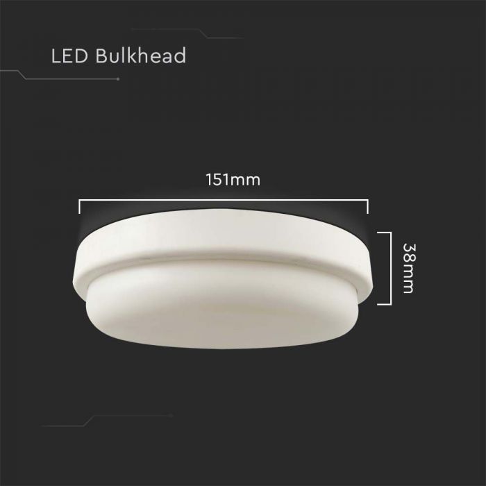 12W(1160Lmm) LED kupolveida gaismeklis, V-TAC, IP54, silti balta gaisma 3000K
