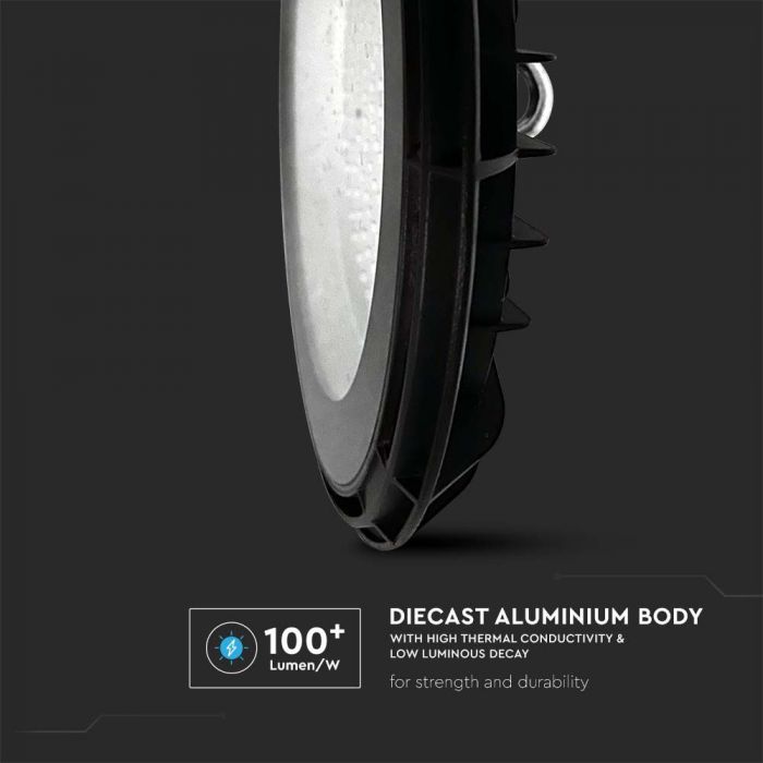 100W(8500Lm) LED warehouse light, IP65, V-TAC, round, black, neutral white light 4000K