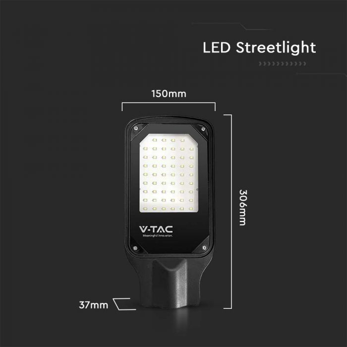 50W(4270Lm) LED gatlykta, V-TAC, IP65, svart, neutralvitt ljus 4000K