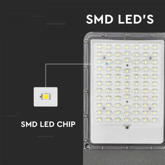 60W (300Lm) LED BRIDGELUX päikesepaneelide tänavavalgustus koos kaugjuhtimispuldiga, IP65, V-TAC, Life PO4, 3.2V 50000mAh aku, jahe valge valgus 6500K