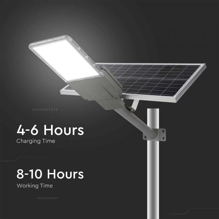 60W(300Lm) LED BRIDGELUX solārais ielu gaismeklis ar tālvadības pulti, IP65, V-TAC,  Life PO4, 3.2V 50000mAh Battery, auksti balta gaisma 6500K