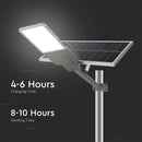 60W(3000Lm) LED BRIDGELUX solārais ielu gaismeklis ar tālvadības pulti, IP65, V-TAC,  Life PO4, 3.2V 50000mAh Battery, auksti balta gaisma 6500K