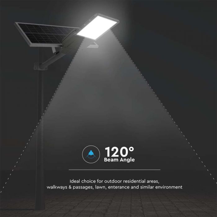 60W (300Lm) LED BRIDGELUX päikesepaneelide tänavavalgustus koos kaugjuhtimispuldiga, IP65, V-TAC, Life PO4, 3.2V 50000mAh aku, jahe valge valgus 6500K