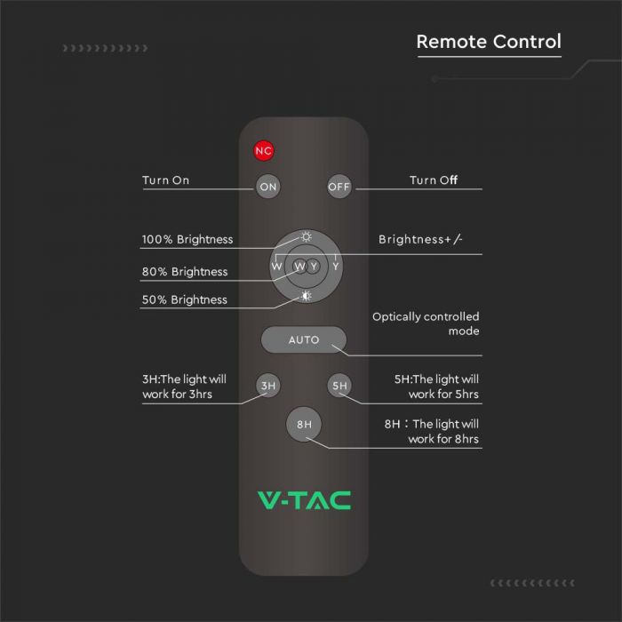 70W(3500Lm) LED BRIDGELUX Solar Street Light med fjärrkontroll, IP65, V-TAC, Life PO4, 3,2V 75000mAh batteri, neutralt vitt ljus 4000K