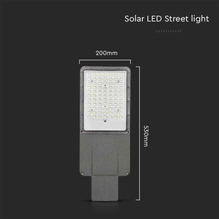 70W(3500Lm) LED BRIDGELUX solar street light with remote control, IP65, V-TAC, Life PO4, 3.2V 75000mAh Battery, cold white light 6500K