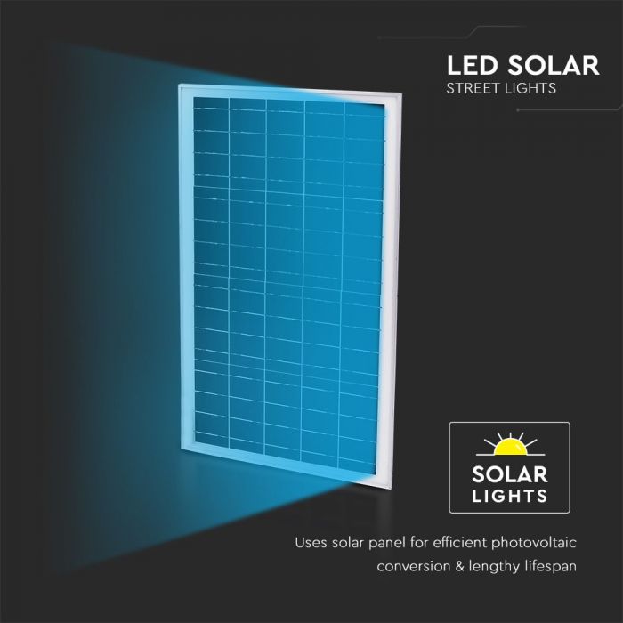 70W (3500Lm) LED BRIDGELUX päikesepaneelide tänavavalgustus koos kaugjuhtimispuldiga, IP65, V-TAC, Life PO4, 3.2V 75000mAh aku, neutraalne valge valgus 4000K