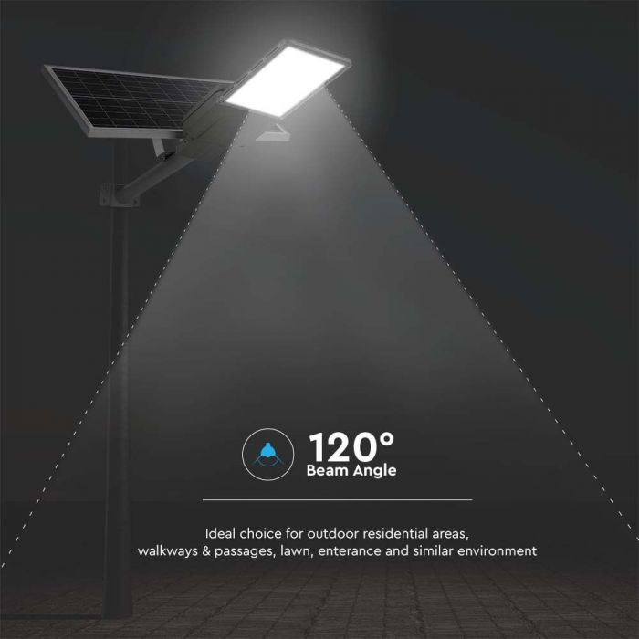 70W(3500Lm) LED BRIDGELUX solar street light with remote control, IP65, V-TAC, Life PO4, 3.2V 75000mAh Battery, cold white light 6500K