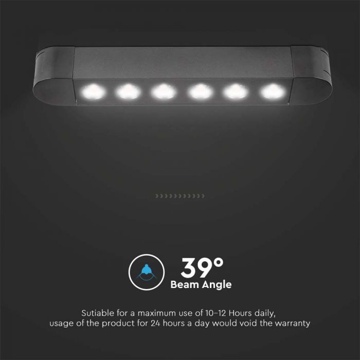 5W(550Lm) magnetskenarmatur med integrerad LED, V-TC, IP20, svart, kallvit 6400K