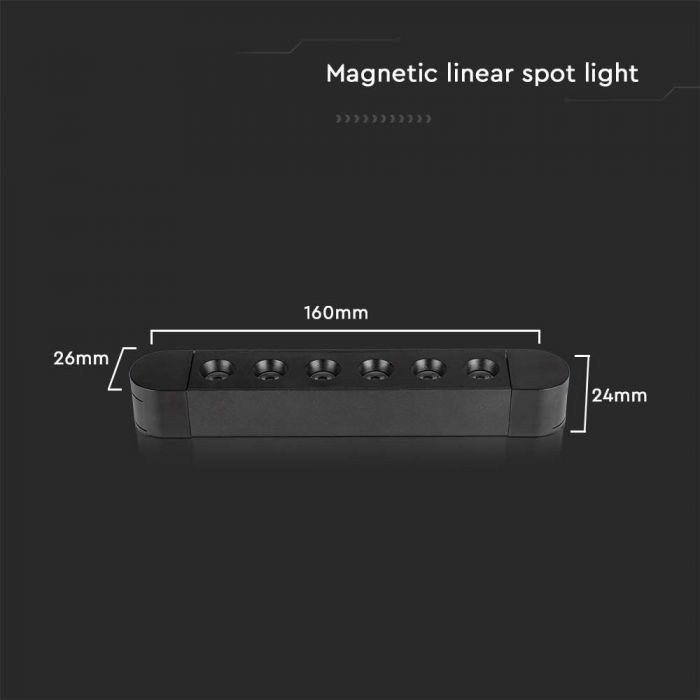 Магнитный трековый светильник 5W(550Lm) со встроенным светодиодом, V-TC, IP20, черный, холодный белый 6400K
