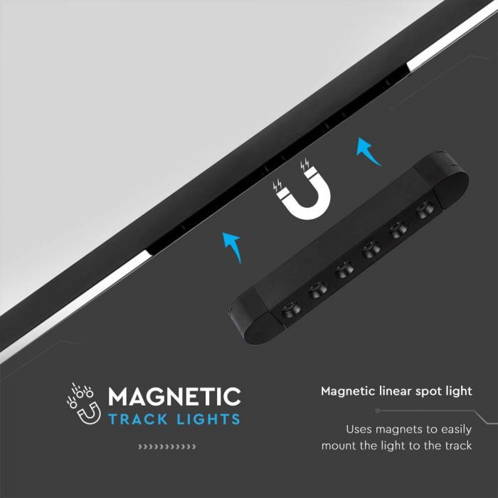 5W(550Lm) magnetskenarmatur med integrerad LED, V-TC, IP20, svart, kallvit 6400K
