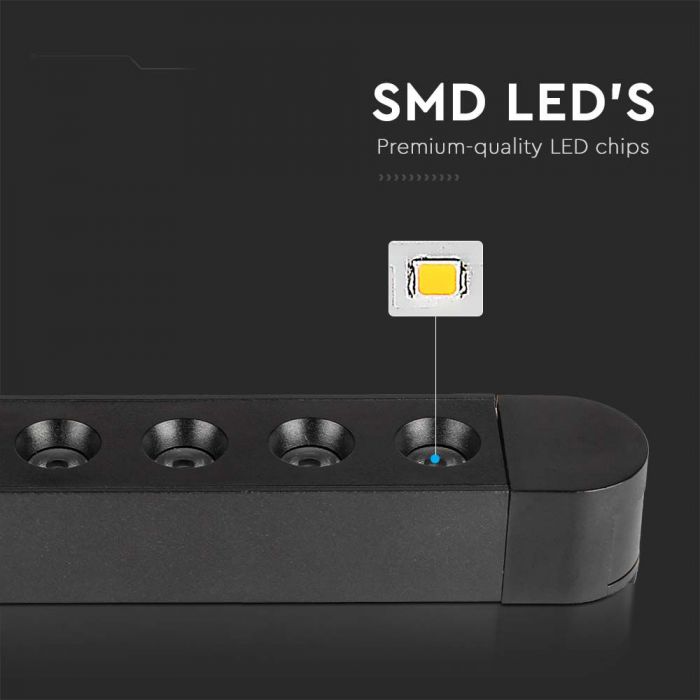 12W(1100Lm) magnetskenarmatur med integrerad LED, V-TAC, DC:48V, IP20, svart, neutralvitt ljus 4000K