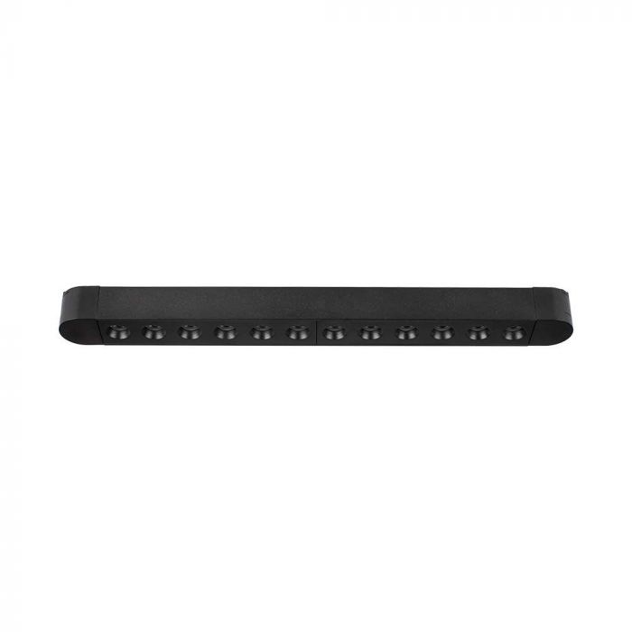 12W(1100Lm)  magnētiskais sliežu gaismeklis ar iebūvētu LED, V-TAC,  DC:48V, IP20, melns, silti balta gaisma 3000K