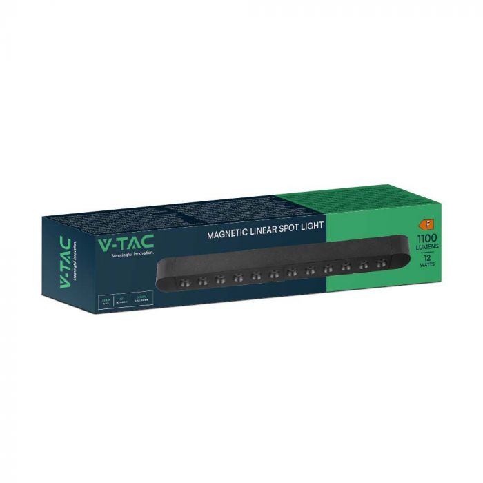 22W(1900Lm)  magnētiskais sliežu gaismeklis ar iebūvētu LED, V-TAC,  DC:48V, IP20, melns, neitrāli balta gaisma 4000K