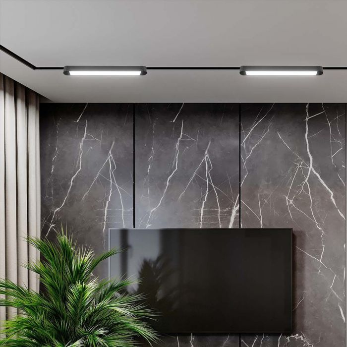18W (2000Lm) LED magnētiskais sliežu gaismeklis, V-TAC,  DC:48V,  IP20, melns, neitrāli balta gaisma 4000K
