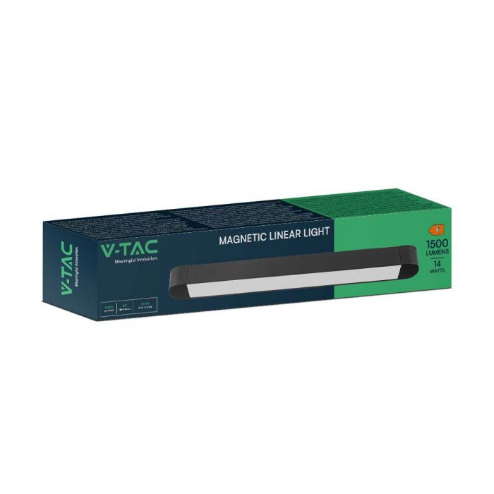 10W1500Lm) LED magnētisko sliežu gaismeklis, V-TAC,  DC:48V, IP20, melns, silti balta gaisma 3000K