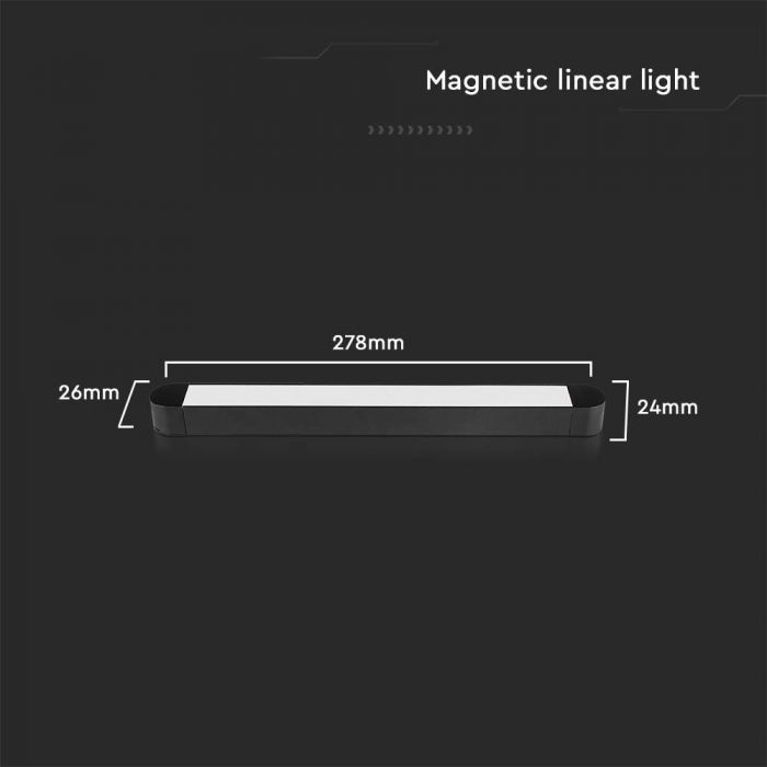 10W1500Lm) LED magnētisko sliežu gaismeklis, V-TAC,  DC:48V, IP20, melns, silti balta gaisma 3000K