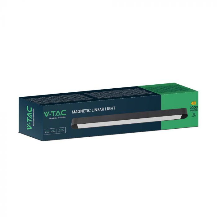 18W (1500Lm) LED magnētisko sliežu gaismeklis, V-TAC,  DC:48V, IP20, melns, neitrāli balta gaisma 4000K