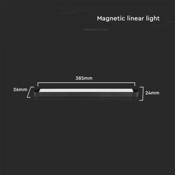 18W (1500Lm) LED magnētisko sliežu gaismeklis, V-TAC,  DC:48V, IP20, melns, neitrāli balta gaisma 4000K