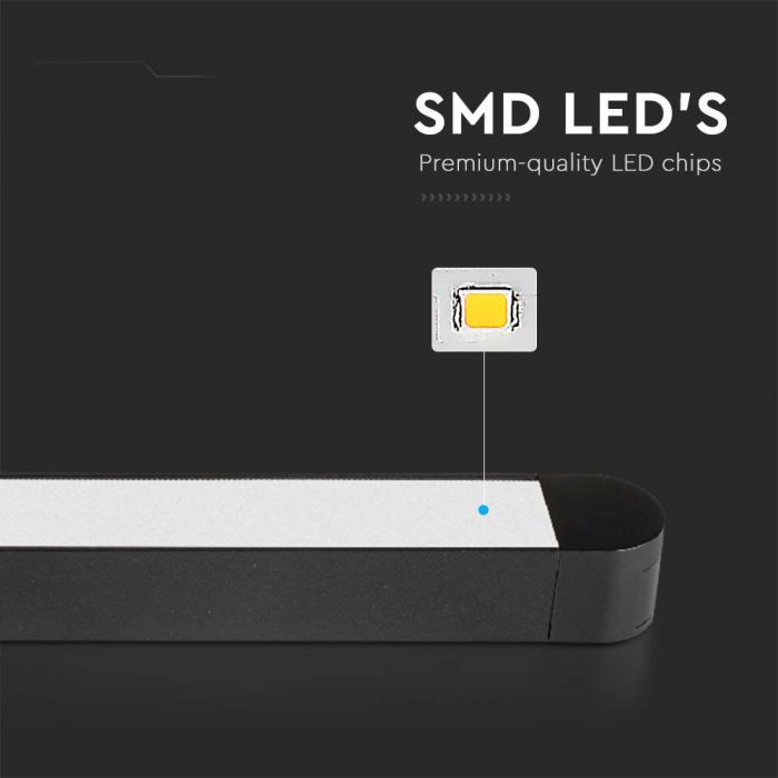 18W (1500Lm) LED magnētisko sliežu gaismeklis, V-TAC,  DC:48V, IP20, melns, neitrāli balta gaisma 4000K