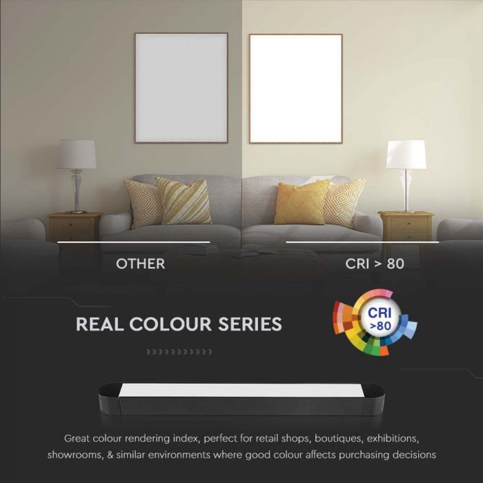 18W (2000Lm) LED magnētiskais sliežu gaismeklis, V-TAC,  DC:48V, IP20, melns, auksti balta gaisma 6400K