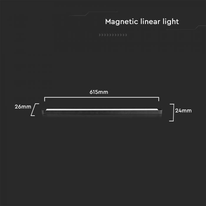 Линейный магнитный трековый светильник 22W(2500Lm) со встроенным светодиодом, V-TC, DC:48V, IP20, черный, холодный белый 6400K