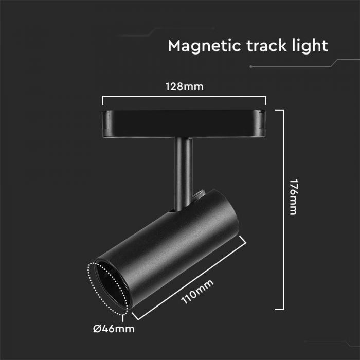 11W(1300Lm) магнитный трековый светильник со встроенным светодиодом, V-TC, DC:48V, IP20, черный, теплый белый свет 3000K