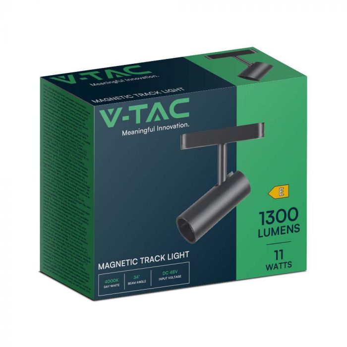 11W (1300Lm) magnetiline raidvalgusti integreeritud LED-iga, V-TC, DC:48V, IP20, must, külmvalge valgus 6400K