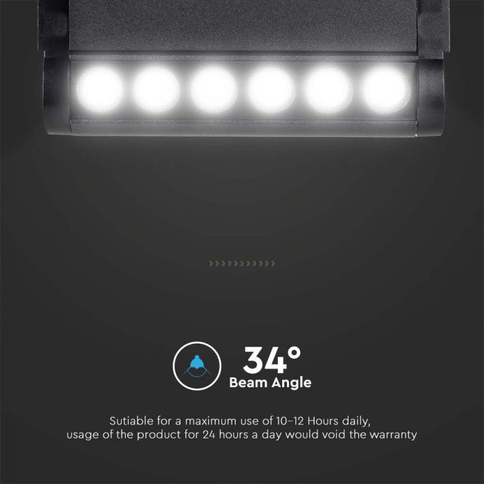 Магнитный трековый светильник 5W(600Lm) со встроенным светодиодом, V-TC, DC:48V, IP20, черный, нейтральный белый свет 4000K