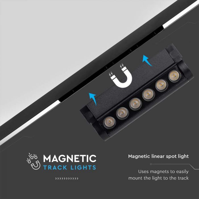 5W(600Lm) magnetskenarmatur med integrerad LED, V-TC, DC:48V, IP20, svart, neutralvitt ljus 4000K