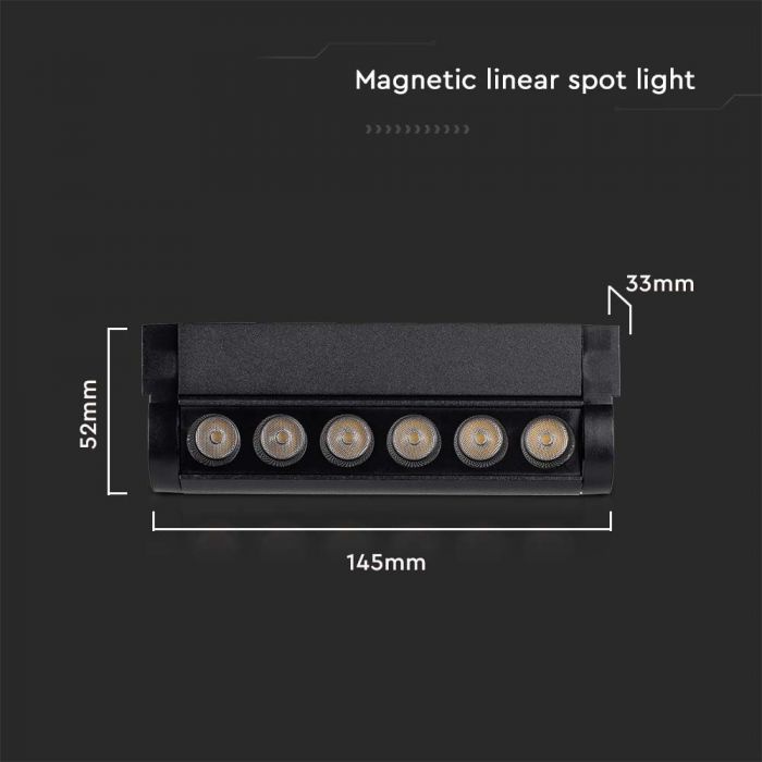5W(600Lm) magnetskenarmatur med integrerad LED, V-TC, DC:48V, IP20, svart, varmvitt ljus 3000K