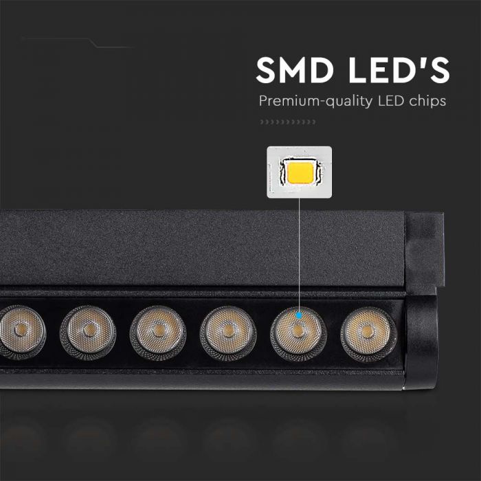 5W (600Lm) magnetiline raidvalgusti integreeritud LED-iga, V-TC, DC:48V, IP20, must, külmvalge valgus 6400K