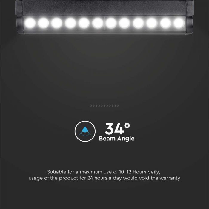 12W (1300Lm) magnetiline raidvalgusti integreeritud LED-iga, V-TC, DC:48V, IP20, must, neutraalne valge valgus 4000K
