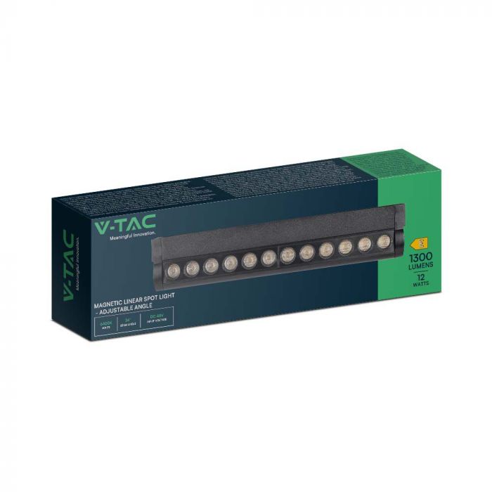 12W (1300Lm) magnetiline raidvalgusti integreeritud LED-iga, V-TC, DC:48V, IP20, must, neutraalne valge valgus 4000K