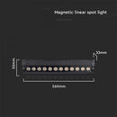 12W(1300Lm)  magnētiskais sliežu gaismeklis ar iebūvētu LED, V-TC,  DC:48V, IP20, melns, silti balta gaisma 3000K