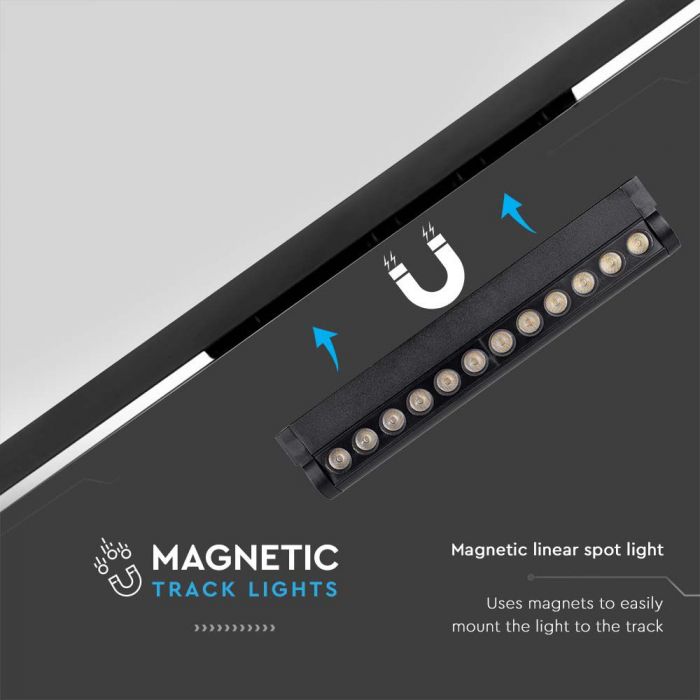12W (1300Lm) magnetiline raidvalgusti integreeritud LED-iga, V-TC, DC:48V, IP20, must, neutraalne valge valgus 4000K