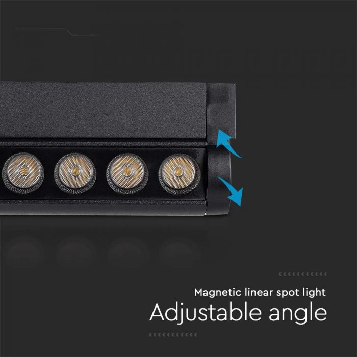 12W (1300Lm) magnetiline raidvalgusti integreeritud LED-iga, V-TC, DC:48V, IP20, must, külmvalge valgus 6400K
