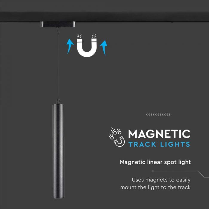 14W(1600Lm)  magnētiskais sliežu gaismeklis ar iebūvētu LED, V-TC,  DC:48V, IP20, melns, neitrāli balta gaisma 4000K