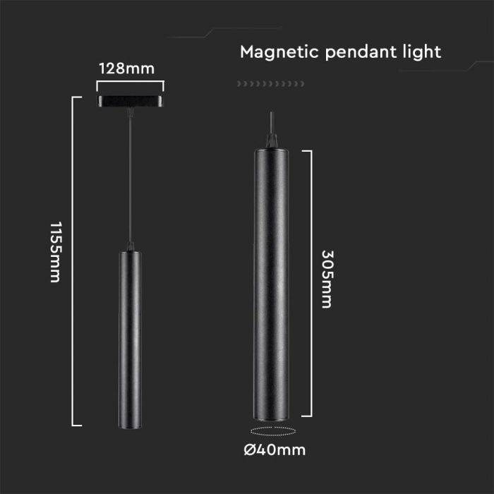 14W (1600Lm) magnetiline raidvalgusti integreeritud LED-iga, V-TC, DC:48V, IP20, must, soe valge valgus 3000K