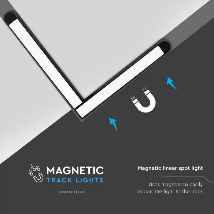 25W (2850Lm) magnetiline raidvalgusti integreeritud LED-iga, V-TAC, DC:48V, IP20, must, soe valge valgus 3000K