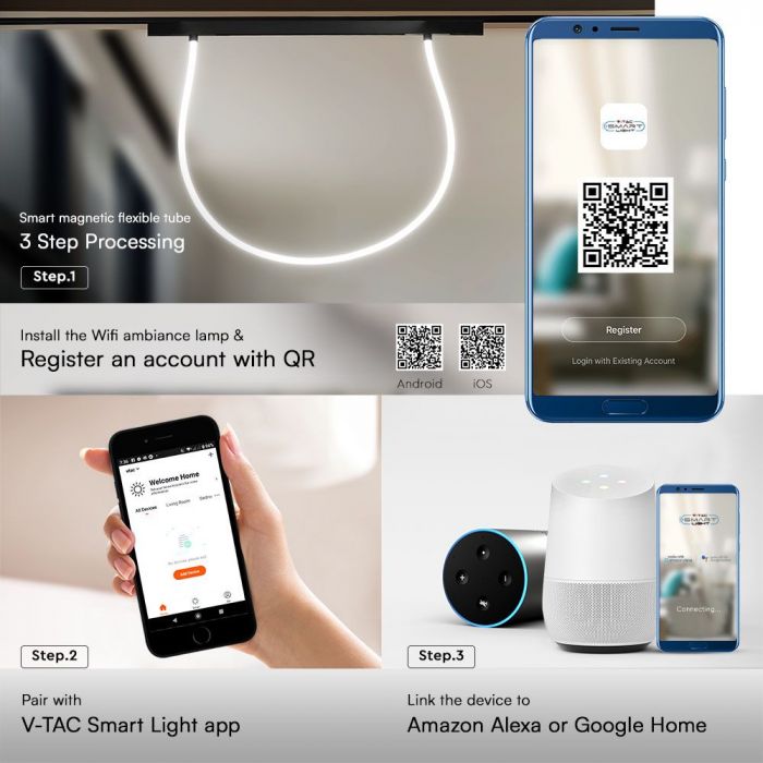 23W(2810Lm) DC:48V LED Magnetisk SMART strömskenesarmatur, V-TAC, IP20, svart, 3IN1