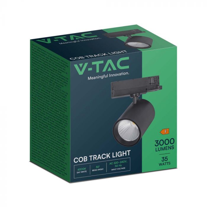 Трековый светодиодный COB светильник 35W(3000Lm), черный, V-TAC, IP20, нейтральный белый свет 4000K