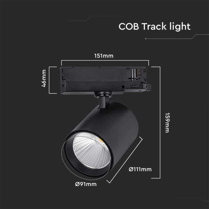 35W(3000Lm) LED COB sliežu gaismeklis, melns,, V-TAC, IP20, neitrāli balta gaisma 4000K