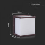 8W(800Lm) LED fasādes gaismeklis, IP65, V-TAC, kvadrāta, brūns, neitrāli balta gaisma 4000K